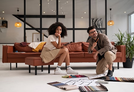 Minimal modern room with neutral colors and functional furniture