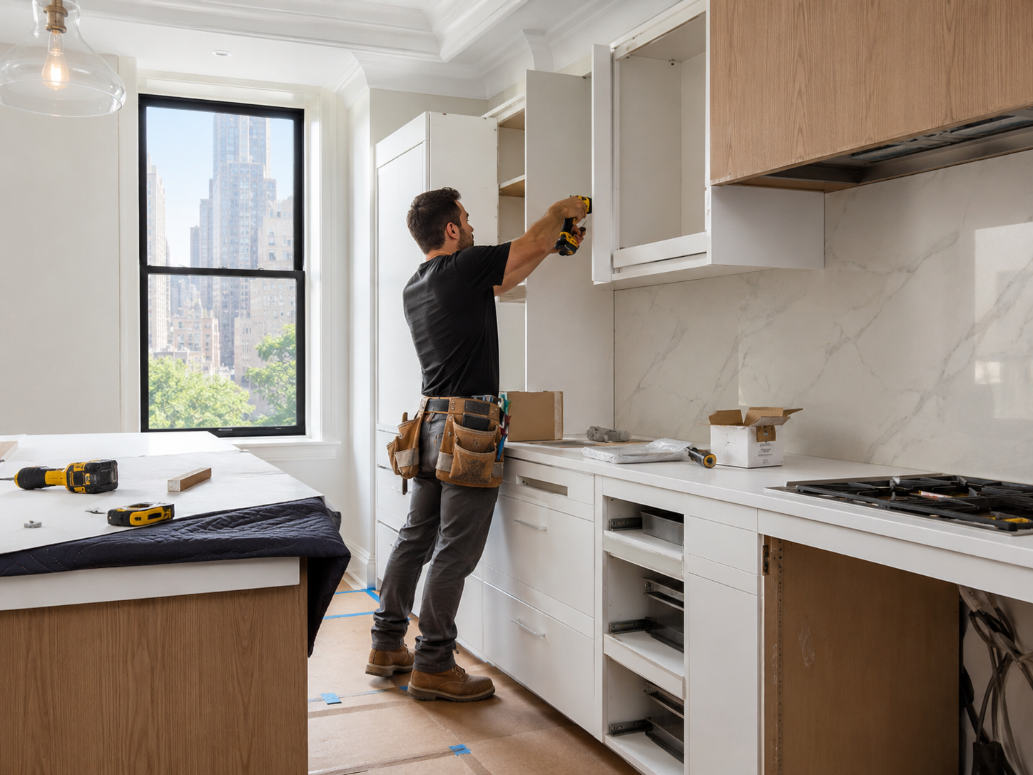 Kitchen remodeling project in progress with modern renovation work